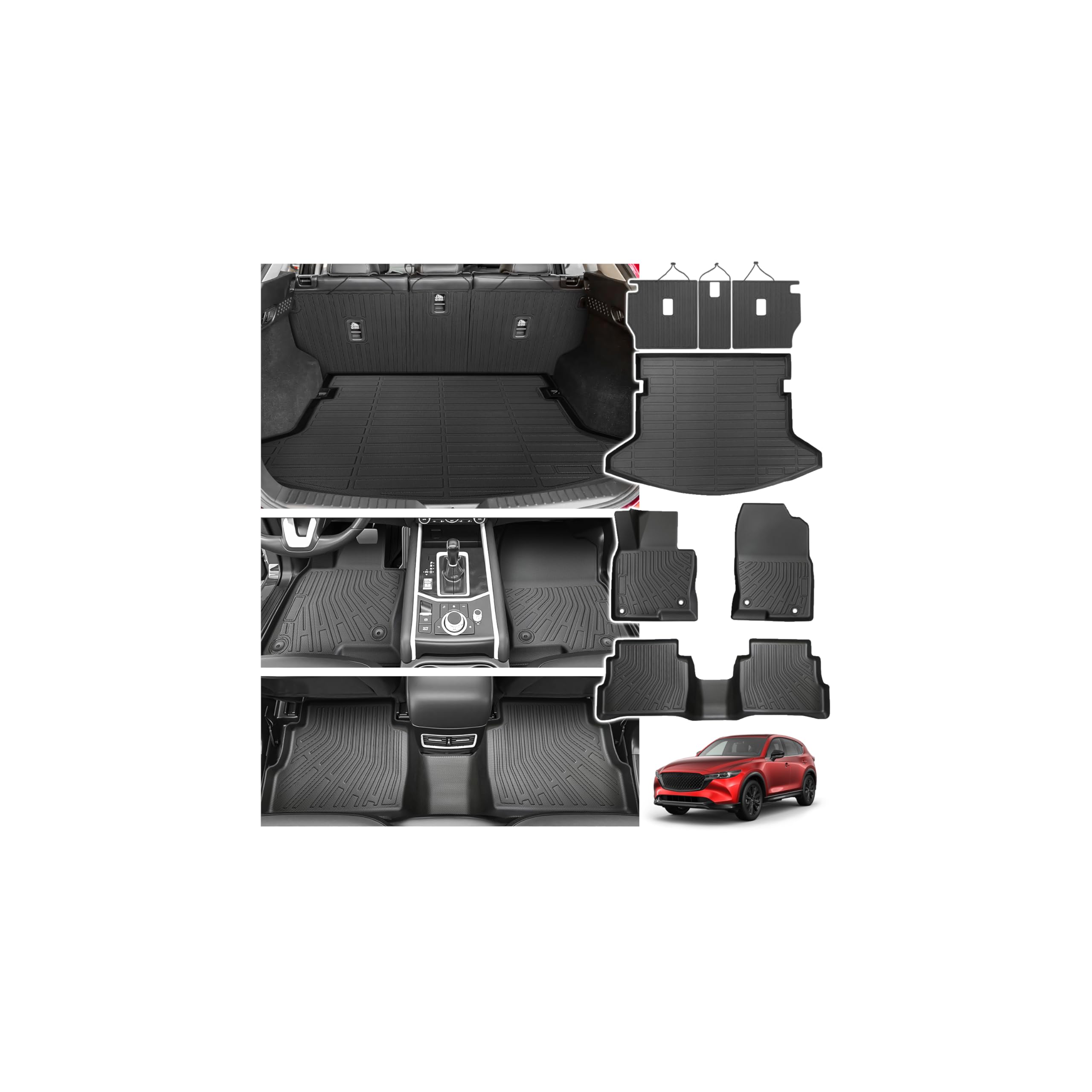 Powerty Floor Mats for Mazda CX-5 2017-2025, All Weather TPE Custom Cargo Liner Seat Back Covers Protectors Replacement for Mazda CX-5 Accessories (Floor Mats+Backrest Mat+Trunk Mat) Image