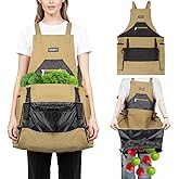ZIOZERTT Garden Apron,Harvest Aprons with Drawstring Bag and Pockets for Women and Men,Canvas Fruit Picking Apron