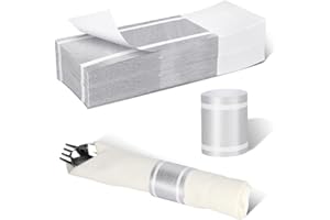 Germiwipe Standard Paper Napkin Band, 200PCS Matte Silver Napkin Ring Self-Adhesive, Silverware Wraps Bands,Table Setup Wedding Event Party Supply (Matte Silver /200pcs)