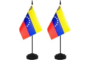 YAMIUO 2 Pack Venezuela Desk Flag Set, Venezuelan Desktop Small Miniature Table Office Flag with 12" Black Pole and Black Base, Offices, Classroom, Home, Festival Decoration (Venezuela)