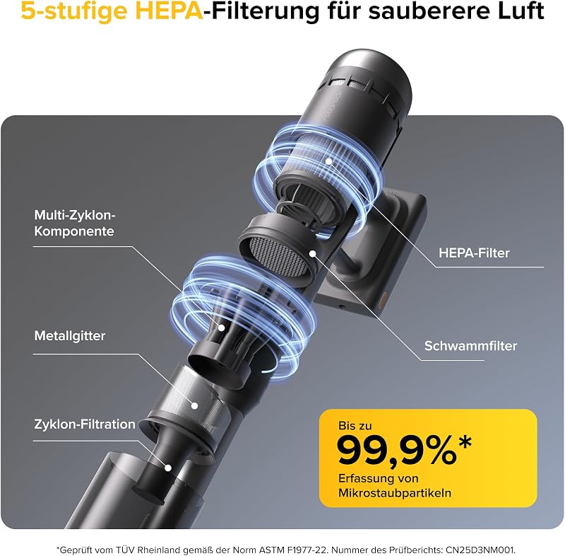 H60 Ultra Akku Staubsauger, 210AW Saugleistung, bis 90Min Laufzeit