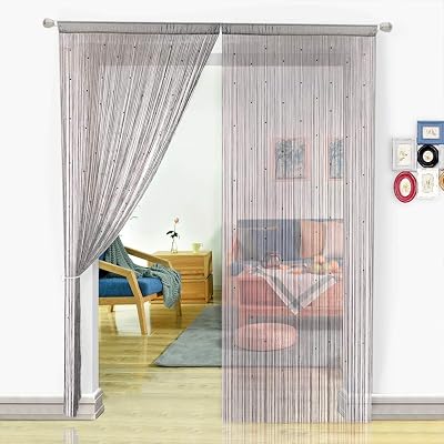 HSYLYM Beaded String Curtain Grey 90x200cm Spaghetti Dense Beads Door Curtain