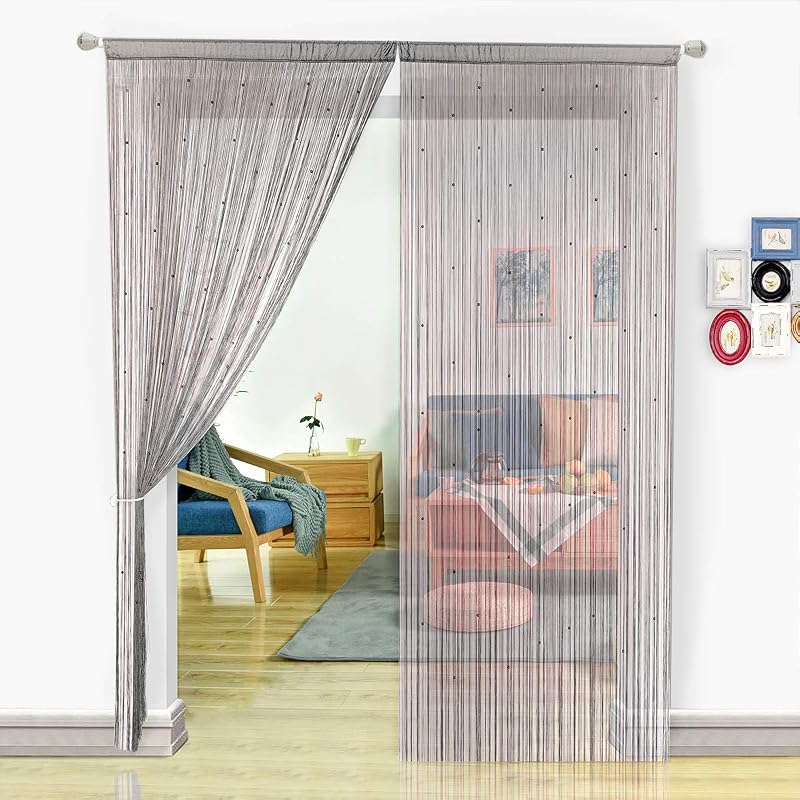 HSYLYM Beaded String Curtain Grey 90x200cm Spaghetti Dense Beads Door Curtain