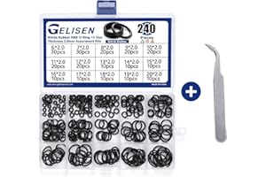Gelisen 240Pcs Nitrile Rubber O-Rings Kit Thickness 2.0mm 15 Sizes Universal NBR Metric Washer Gasket Assortment Set for Automotive Faucet Pressure Plumbing Sealing Repair,Air or Gas Connections