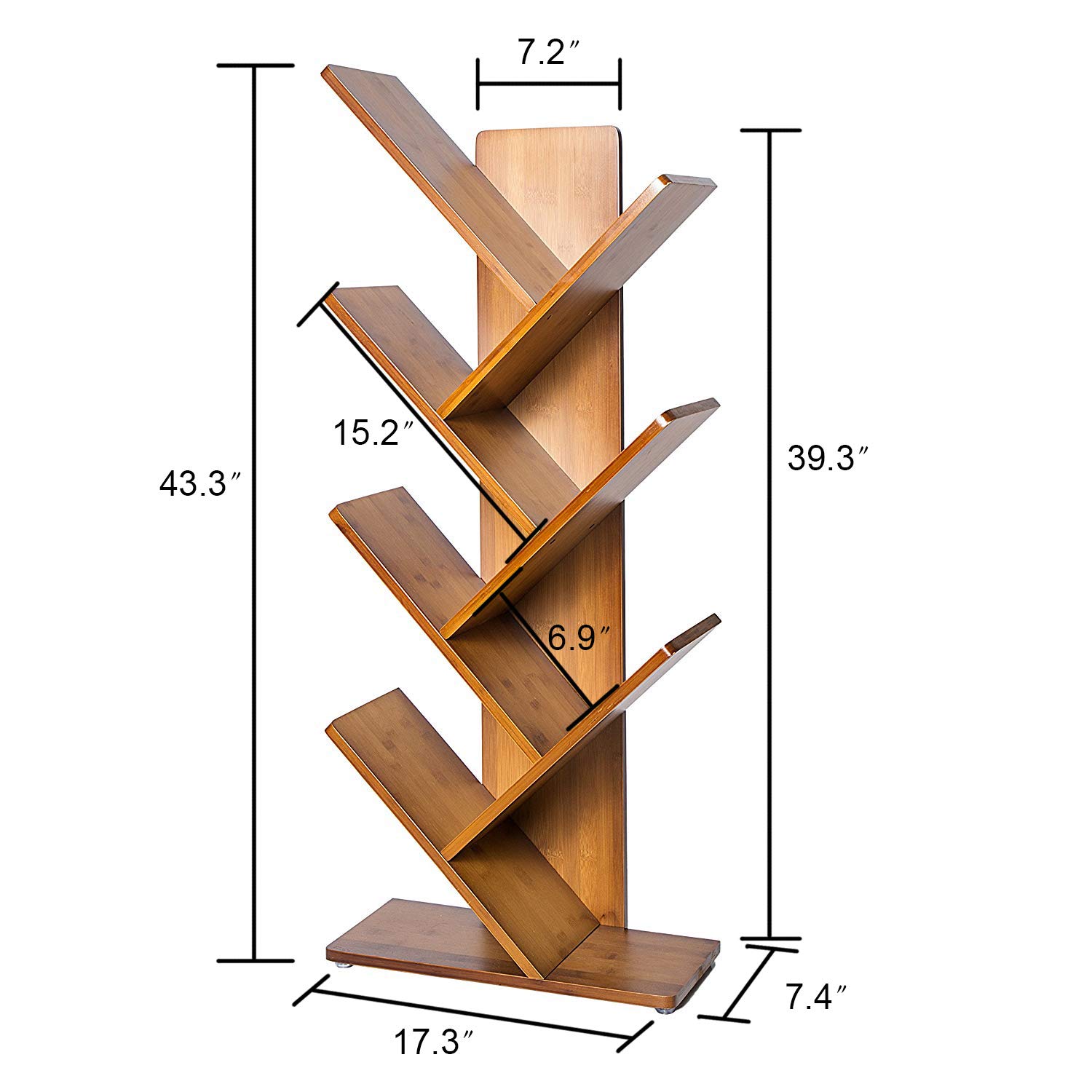 C&AHOME Tree Bookshelf, Bamboo Wood Bookcase, 7Tier Book Rack, Storage
