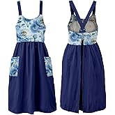 Uaussi Cotton Linen Apron Cross Back Work Apron for Women with Pockets Pinafore Dress X Cross Halter Apron for Chef Gardening