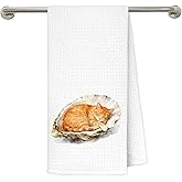 FRZSDVHNM Funny Oyster Orange Cat Kitchen Towels, Cat Mom Lady Lovers Gifts, Coastal Beach Tabby Kitty Kitten Decorative Dish Tea Hand Towels for Kitchen Bathroom, 16x24 Inches