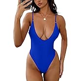 HYPERFIRE Women's Sexy V Neck One Piece High Cut Swimsuits Tummy Control Slimming Monokini