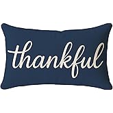 HERHOME Thankful Pillow Cover 12x20 Inch Navy Blue Lumbar Decorative Cushion Case Autumn Fall Harvest Decorations Modern Cozy Home Decor for Living Room Sofa Porch