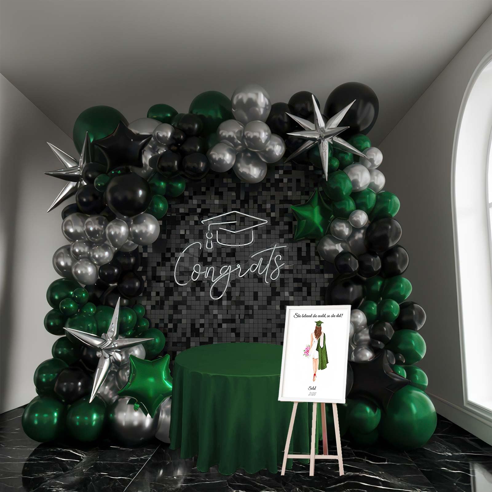froufing emerald green and silver black balloon garland arch kit 160pcs