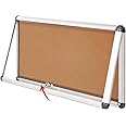 SWANCROWN Lockable Noticeboard Wall-Mounted Bulletin Pin Cork Boards Message Board with Aluminium Frame 28x14 inch