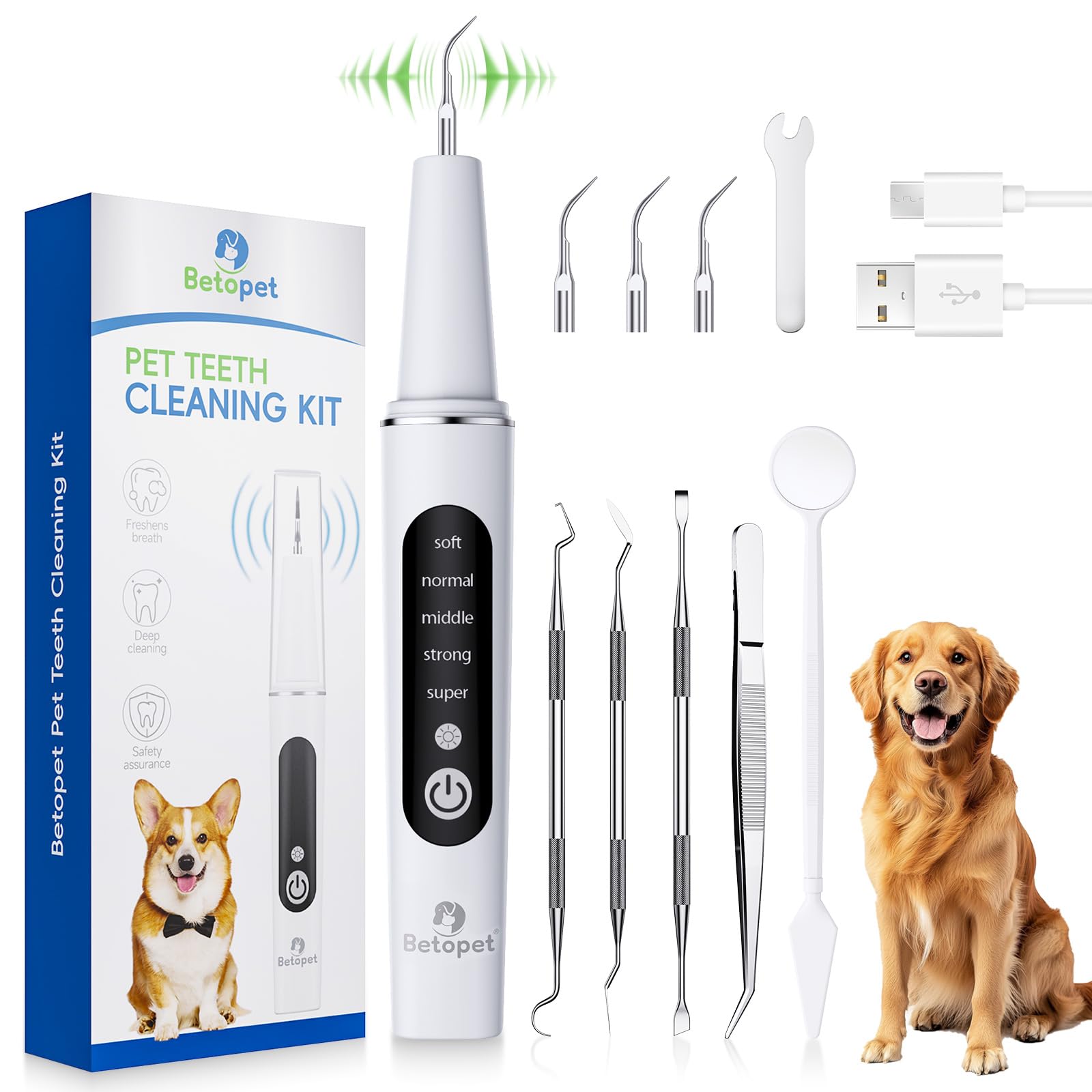 Photo 1 of BETOPET Dog Plaque Remover for Teeth Dog, Waterproof Ultrasonic Pet Tooth Tartar Brushing Kit, 5 Modes Teeth Cleaning Kit for Dogs and Cats