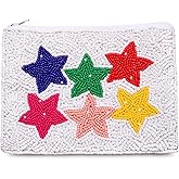 Beaded Coin Purse Pouch Summer Sunshine Watermelon Fruit Coin Purse Handmade Small Change Purse Wallet with Zippers Summer Beach Accessories Gifts (Star A)