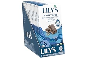 LILY'S Crispy Rice Dark Chocolate Style No Sugar Added, Sweets Bars, 3 oz (12 Count)