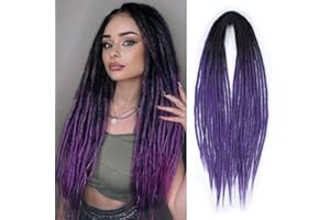 Sangtok Hair Extension, 24 inch DE Ombre Purple Thin 0.6cm 15 pcs Synthetic Dreadlocks, Reggae Hippie Braid in Dreads for Wom