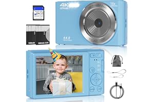 CEYE Digital Camera, FHD 4K Digital Camera with 64GB SD Card, 44MP Digital Point and Shoot Camera, 16X Digital Zoom, Anti Shake, 3-LED Fill Lights, Compact Camera for Kids Teen Boys Girls, Blue