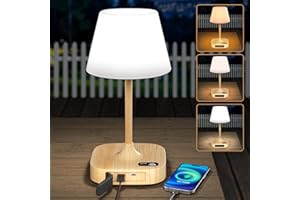 Lightbiz Outdoor Table Lamp, IP55 Waterproof Lamp for Shower, 3 Lighting Modes Rechargeable Lamp Cordless with LED, 8000mAh USB Battery Operated Lamp for Outside Inside Bedside Patio Cafe Bar - Wood
