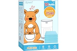 EYSSU 10 Pack Diaper Pail Refill Bags Compatible with Dekor Plus Diaper Pail, 40% Extra Length Refills Holds up to 7540 Diapers, Thickened Multi-layer Odor Control (Baby Scent)