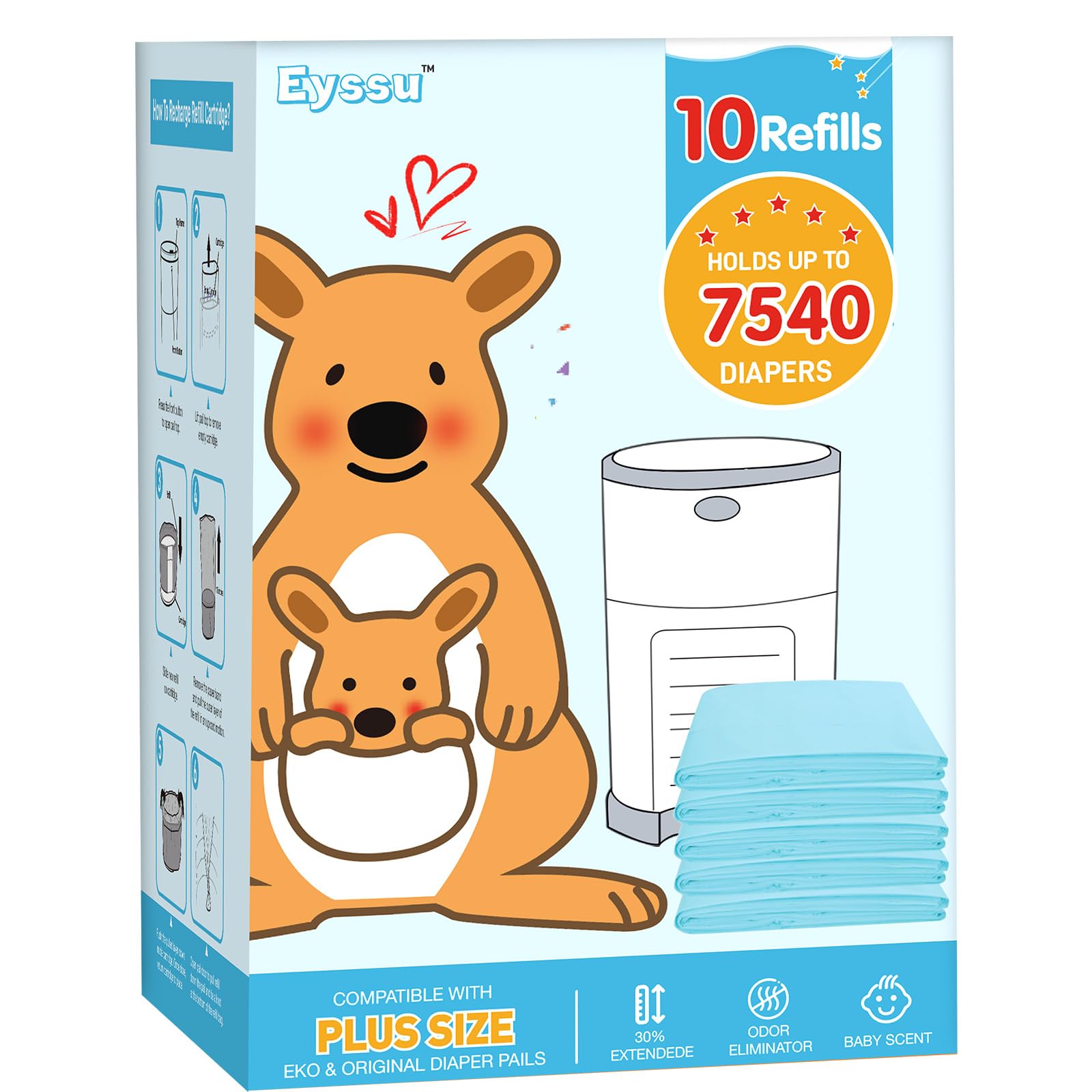 Photo 1 of 10 Pack Diaper Pail Refill Bags Compatible with Dekor Classic Diaper Pail, 40% Extra Length Refills Holds up to 6400 Diapers, Thickened Multi-layer Odor Control Diaper Bags (Baby Scent)