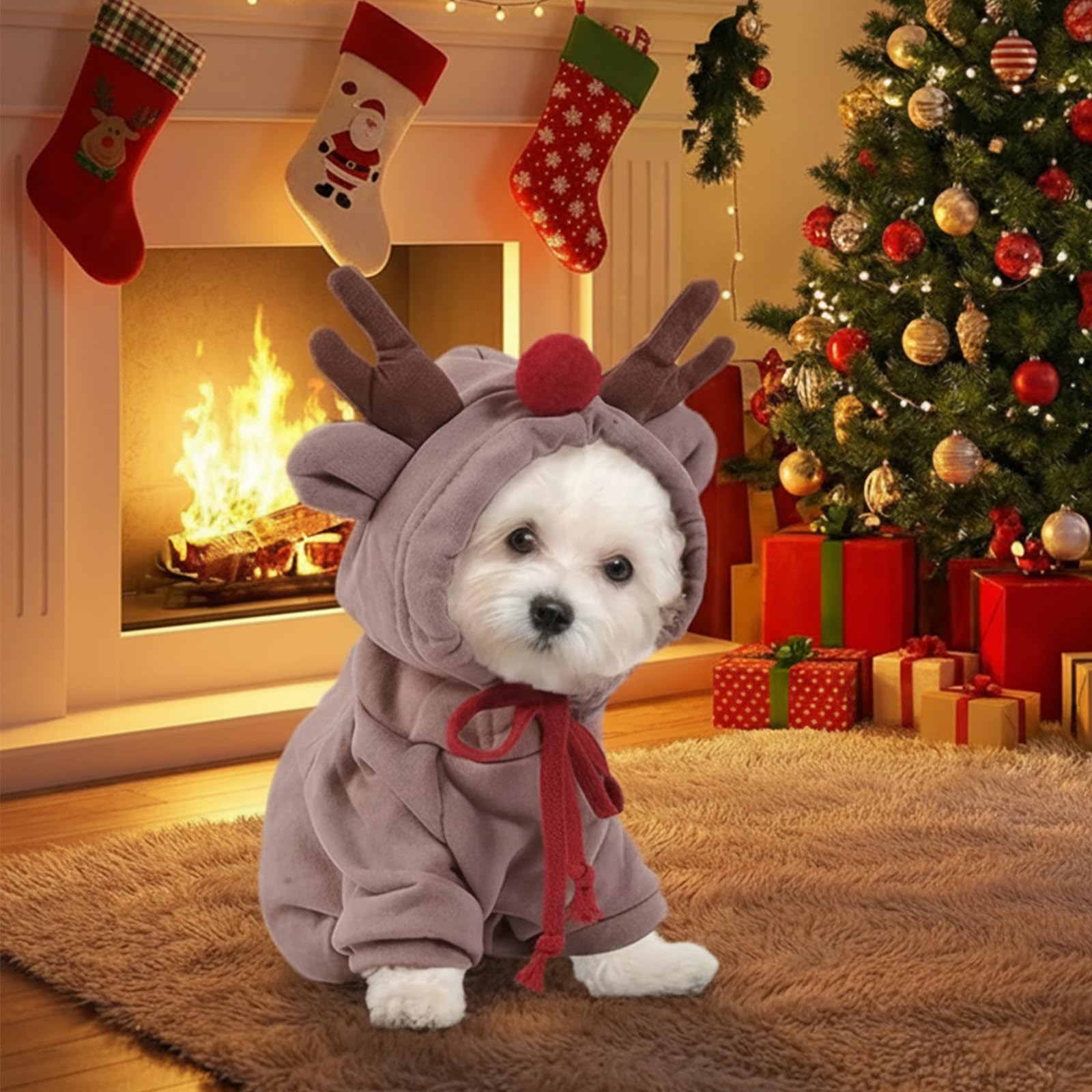 Dog Christmas Outfit Dog Christmas Jumper Dogs Reindeer Costume Dogs Cat Xmas Outfit Pet Costume Hoodie Winter Coat Sweater for Medium Large Pets Puppy Cat, Size L