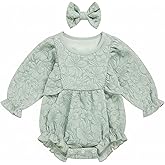 ZOELNIC Baby Girl Fall Outfits Newborn Girl Clothes Long Sleeve Baby Girl Romper Cute Bubble Infant Floral One Piece Jumpsuit