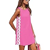 Korebow Summer Dresses for Women Sleeveless Short Beach Dress Casual Crewneck Bohemian Mini Sundress
