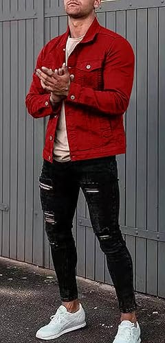 CHARTOU Men's Denim Jacket Casual Regular Fit Button Down Long