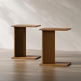 RECCI Solid Bamboo C-Shaped End Table Set of 2 for Couch and Sofa, Sustainable Mid-Century Modern Wood Side Table for Living Room or Bedroom, Easy Assembly C Table Nightstand (Walnut)