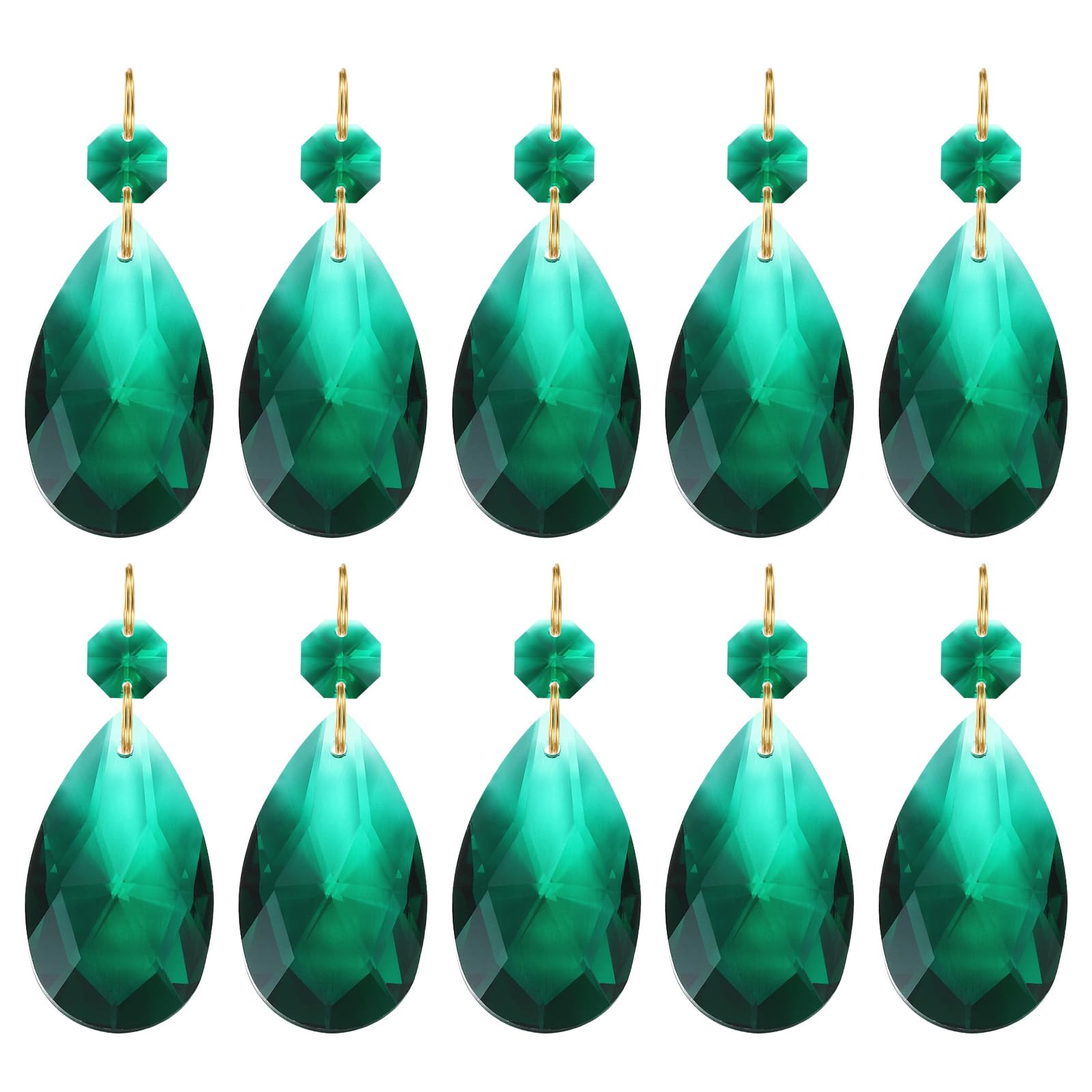 PATIKIL Teardrop Crystal Chandelier Pendants Beads, 10 Pack 60mm Length 38mm Chandelier Prisms Parts Ornaments Hanging Beads for DIY Arts Crafts Decoration, Dark Green