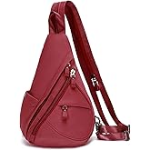 KL928 Nylon Sling Bag - Small Crossbody Backpack Shoulder Casual Daypack Multipurpose Rucksack for Men Women(Rust Red)