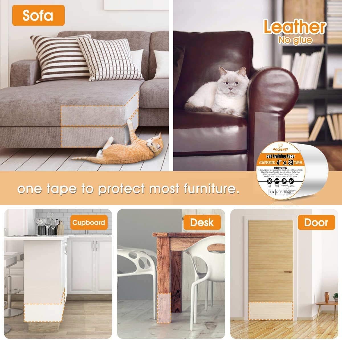 FOCUSPET Cat Scratch Deterrent Tape 4" x 33 Yards (33% Wider) Furniture Protectors from Cats | Cat Training Tape Scratch Pad Double-Sided Furniture Protectors for Sofa, Couch, Door : Pet Supplies