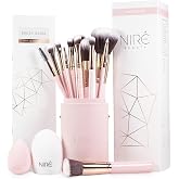 Nir&eacute; Beauty Cute Makeup Brush Set for Teen Girls, 15 Piece, Pink | Pink, cute, for tweens and women, vanity, vegan bristles, holder case, sponge, cleaner, guide