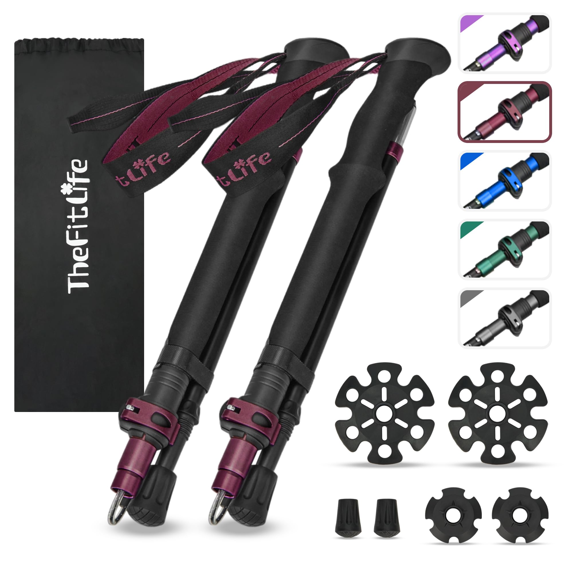 Photo 1 of ***MISSING ONE PACK*** TheFitLife Collapsible Trekking Poles for Hiking – Lightweight Folding Walking Sticks for Men and Women with Extra-Long Foam Handle and Metal Flip Lock