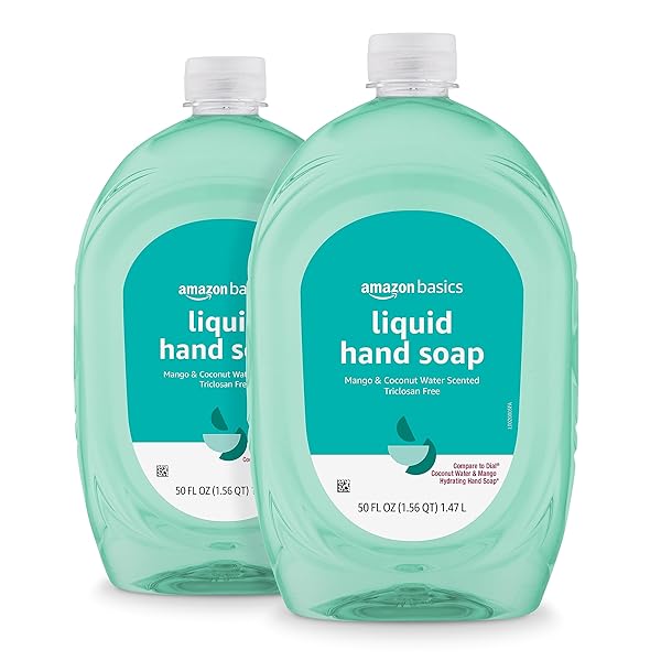 AMAZON BASICS LIQUID HAND SOAP REFILL, MANGO & COCONUT WATER SCENT, TRICLOSAN-FREE, 50 FL OZ (PACK OF 2)