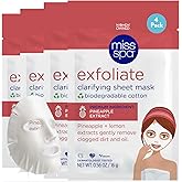 MISS SPA Exfoliate Facial Sheet Mask Pineapple Lemon Enzyme Sheet Mask to Remove Dead Skin, Clear Pores Brighten Dull Skin Dermatologist Tested, Cruelty-Free, 4-Pack