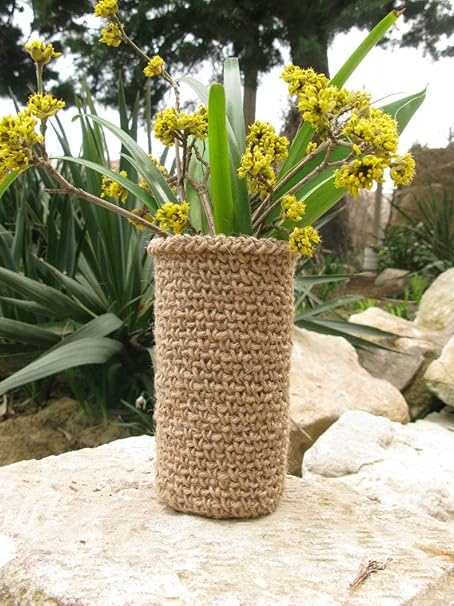 Printshoppie Handcrafted Crochet Jute Covered Vase / 100% Jute Natural Fibre Material. It can be use as a Bottle Cover.