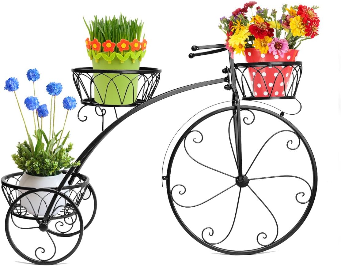 DoubleWin Nostalgic Bicycle Home Garden Decor Wrought Iron Plant Stand