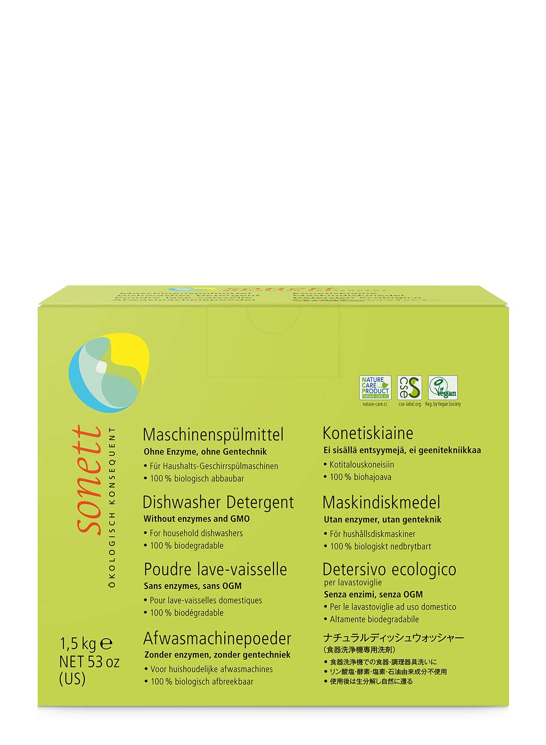 Sonett Dishwasher Detergent, 1.61kg, Unscented, Powder, Biodegradable, Suitable for Household Dishwashers up to 65°C