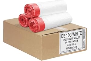 Aluf Plastics Tall Kitchen 13 Gallon Drawstring Trash Bags 0.9 MIL - (Bulk 200 Count) - 24" x 27" - Wholesale, Commercial Garbage Bags