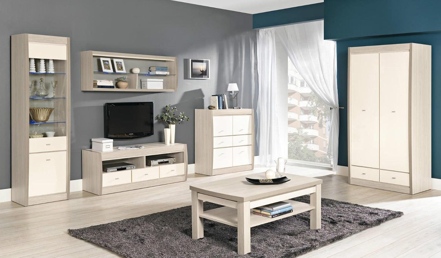 AXEL1 Wohnzimmermöbel set aus thuja latte Eichenholz mit