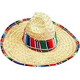 GiftExpress Child Sombrero Hat with Serape Trim, Straw Hat for Cinco de Mayo, Mexican Serape Costume