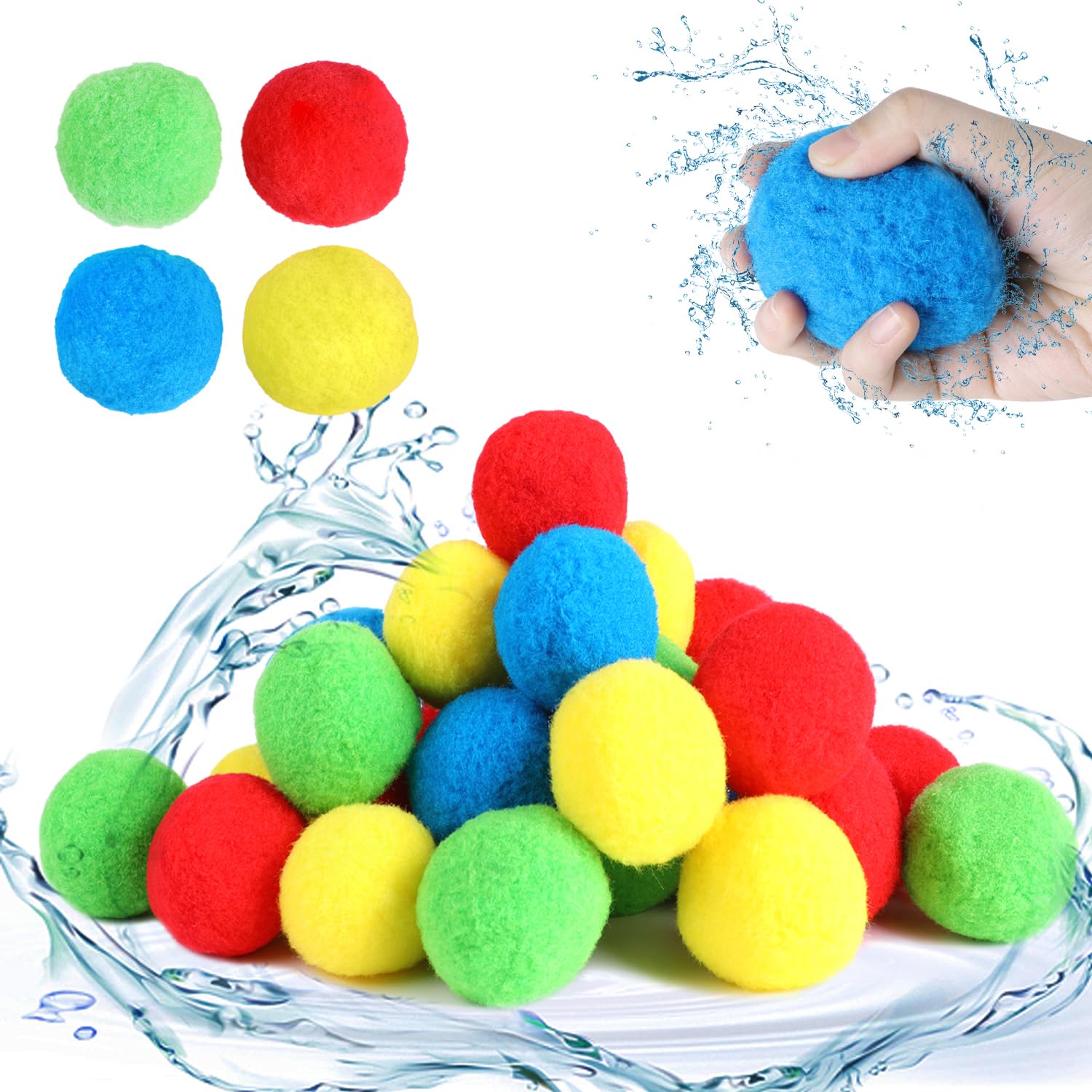ZALAON Reusable Water Balls, 30 Pieces Water Soaker Balls Beach Balls Summer Activities Ball for Kids Teens Swimming Pool Games