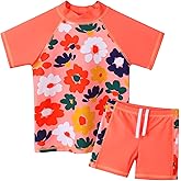 Girls Two Piece Swimsuit Floral UPF 50+ Rash Guard Set Kids Beach Swimwear