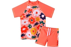 BAOHULU Girls Two Piece Swimsuit Floral UPF 50+ Rash Guard Set Kids Beach Swimwear