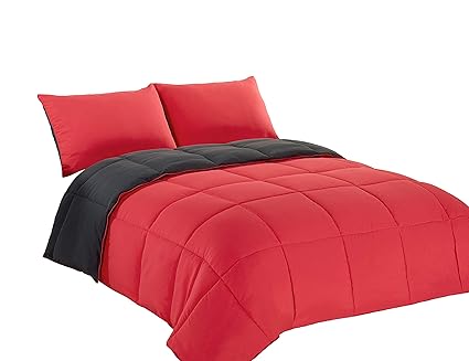 Amazon Com Red Grey 3 Piece Reversible Down Alternative Comforter