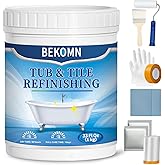 BEKOMN Tub Paint,Tub and Tile Refinishing Kit 33oz with Tools,Bathtub Paint White Water-based Low Odor,Easy to Use for Sink Kitchen Bathroom,Semi-Gloss,50-55sq.ft