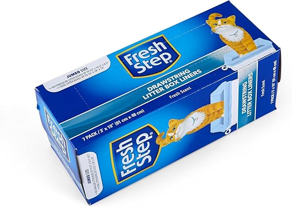 FRESH STEP JUMBO DRAWSTRING CAT LITTER BOX LINERS, SCENTED HEAVY DUTY KITTY LITTER BAGS FOR X-LARGE OVAL OR RECTANGLE PANS, HELPS CONTAIN MESS FOR EASY LIFT OUT CLEANUP, 36 X 19 IN, 7 COUNT – 2 PACK