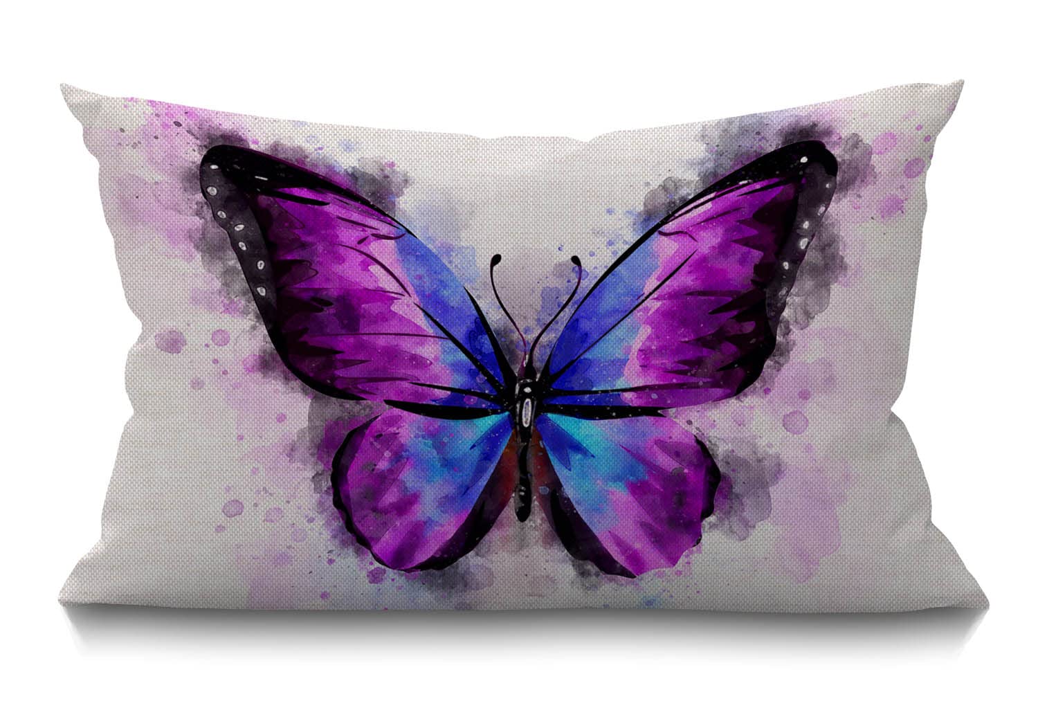 Butterfly Cushion Cover 30 x 50 cm Watercolor Animal Bird Magical Fantasy Butterflies Rectangle Pillow Cases Home Decorative Cotton Linen Throw Pillow Cover for Bed Sofa Purple Black 12x20 Inch