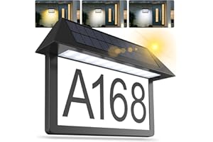 deerdance Solar Address Sign, House Numbers Sign for Outside 3 Color Temperature, High Brightness Address Numbers 300LM, Wall Mounted Address Plaque for Home Yard Street