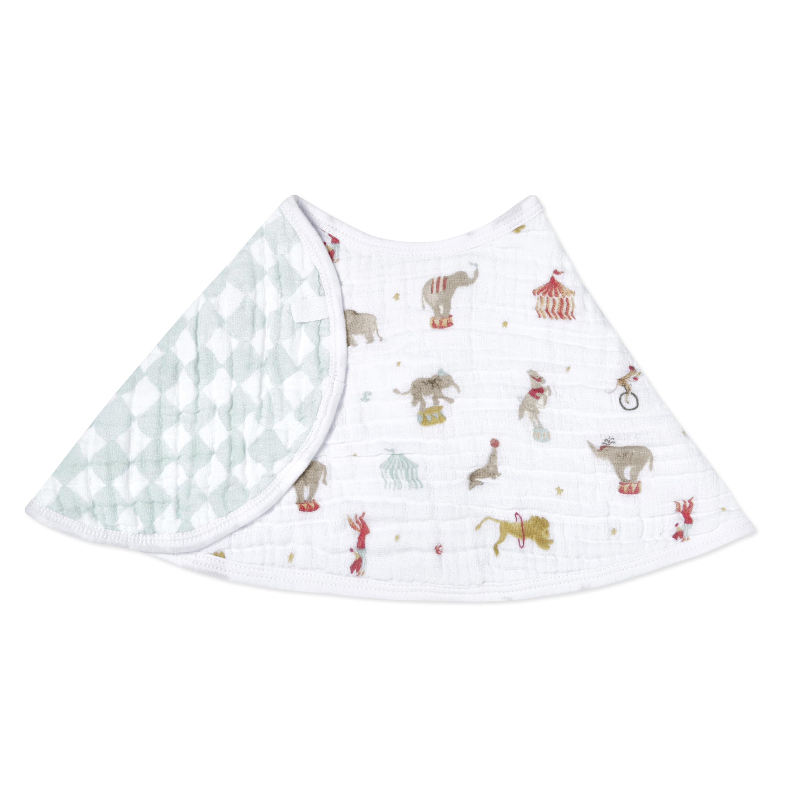 aden + anais essentials baby burpy baby bib, 100% cotton muslin, soft absorbent 4 layers, multi-use burp cloth and bib, 22.5” x 11”, single, elephant circus